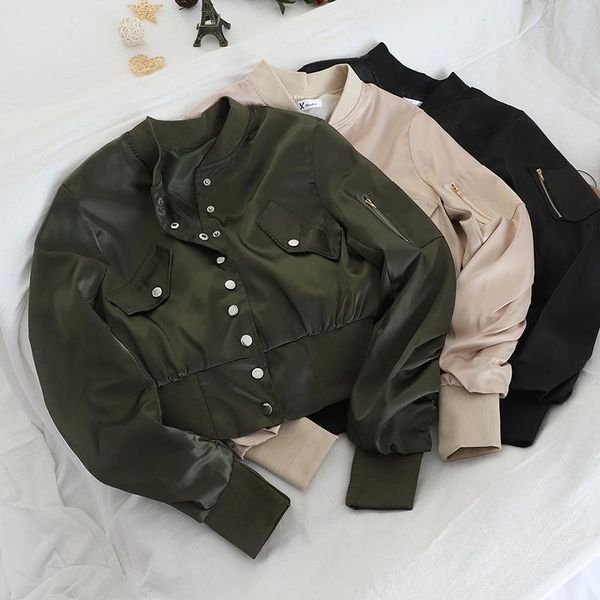 women's jackets women stylish army green bomber jacket female zipper long sleeve coat feminine single-breasted casual outwear mujer 8p, Black;brown
women's jackets women stylish army green bomber jacket female zipper long sleeve coat feminine single-breasted casual outwear mujer 8p, Black;brown