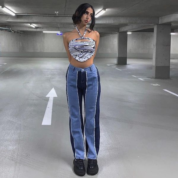 women's jeans winter fashion stitching slim-fit high-waist casual straight-leg trousers, Blue
women's jeans winter fashion stitching slim-fit high-waist casual straight-leg trousers, Blue