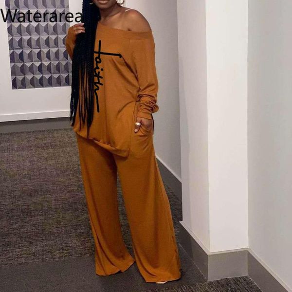 women's two piece pants waterarea letter print sets skew collar long sleeves t-shirt wide leg 2pcs suit casual split tracksuit, White 
women's two piece pants waterarea letter print sets skew collar long sleeves t-shirt wide leg 2pcs suit casual split tracksuit, White