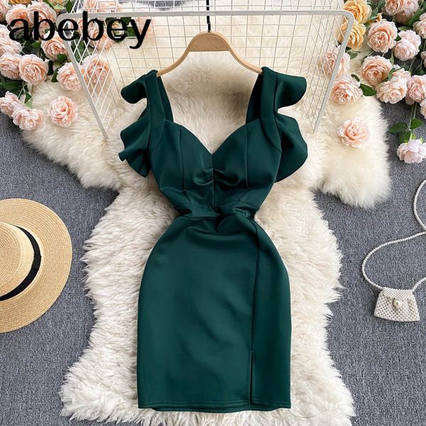 women backless ruched strap dress summer fashion split party korean chic short 210512, Black;gray
women backless ruched strap dress summer fashion split party korean chic short 210512, Black;gray