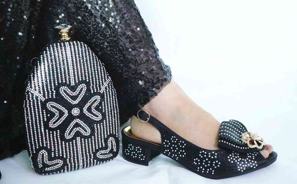 low heels peep toes shoes for summer matching bag, Black