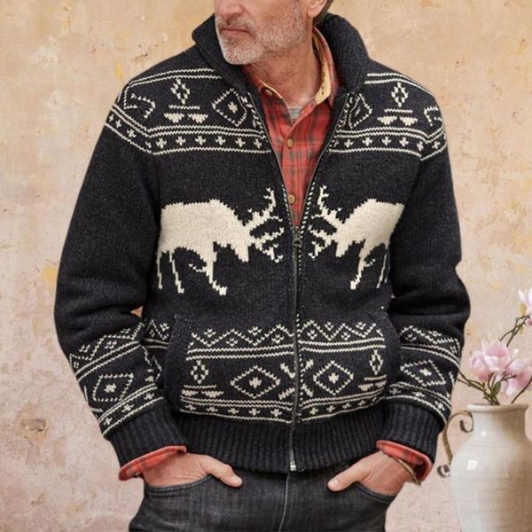 men's sweaters fabulous sweater cardigan knitted loose elk pattern stand collar men coat, White;black
men's sweaters fabulous sweater cardigan knitted loose elk pattern stand collar men coat, White;black