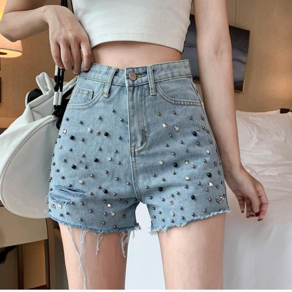 women's shorts retro ripped rivet denim girl beaded hole women loose high waist a-line wide leg harajuku, White;black
women's shorts retro ripped rivet denim girl beaded hole women loose high waist a-line wide leg harajuku, White;black