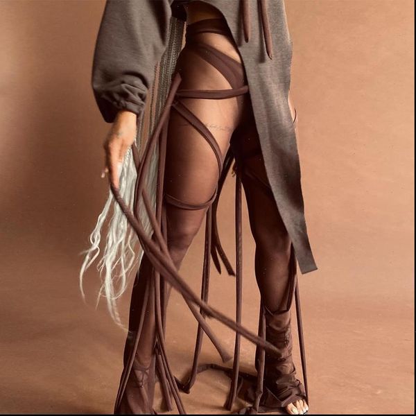 high waist mesh see women pant through bandage solid autumn winter fashion outfits trousers, Black;white
high waist mesh see women pant through bandage solid autumn winter fashion outfits trousers, Black;white