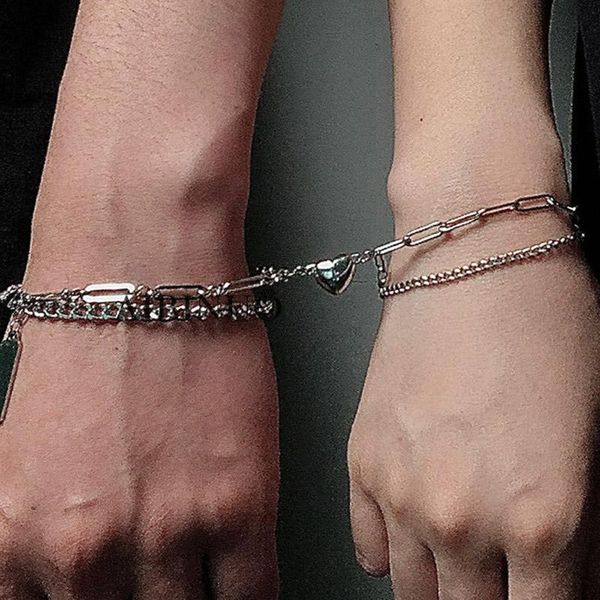 link, chain korean couple fashion magnetic heart bracelets for women men hip hop double layers lover's link paired bracelet jewelry, Black
link, chain korean couple fashion magnetic heart bracelets for women men hip hop double layers lover's link paired bracelet jewelry, Black