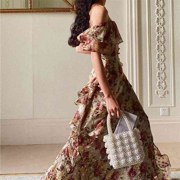 french elegant vintage dress women floral floor-length beach dress wedding party long dress female korea style summer 210630, Black;gray
french elegant vintage dress women floral floor-length beach dress wedding party long dress female korea style summer 210630, Black;gray