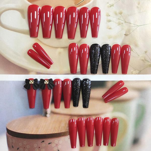 false nails 24pcs black red with bow wear long paragraph fashion manicure patch save time wearable nail butt666, Red;gold
false nails 24pcs black red with bow wear long paragraph fashion manicure patch save time wearable nail butt666, Red;gold