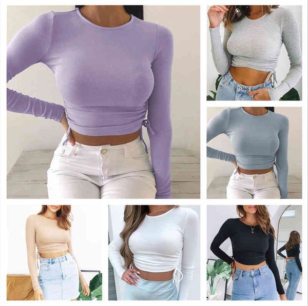 o-neck casual long solid sleeve crop side drawstring ruched white t-shirt female tee shirt for women clothing 0988
o-neck casual long solid sleeve crop side drawstring ruched white t-shirt female tee shirt for women clothing 0988