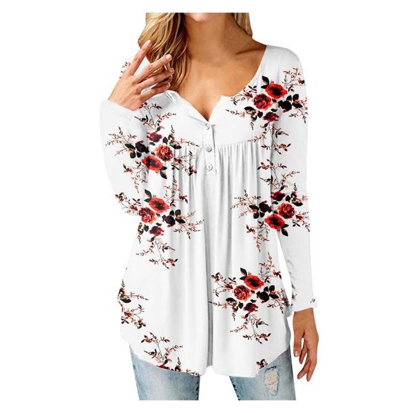 women's blouses & shirts vintage floral print v neck women blouse oversized tunic long sleeve button for et chemises, White
women's blouses & shirts vintage floral print v neck women blouse oversized tunic long sleeve button for et chemises, White