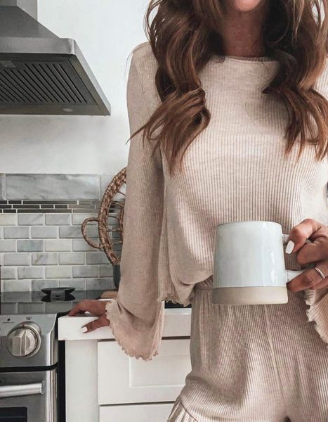 rib knit clothes sets long womenpant flare sleeve round collar ruffle shorts casual elastic 2pcs outfit homewear, White
rib knit clothes sets long womenpant flare sleeve round collar ruffle shorts casual elastic 2pcs outfit homewear, White