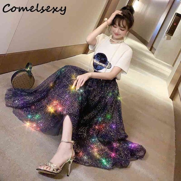 summer ladies skirt suits women's short sleeve sequined planet t-shirt + elastic waist mesh sequins skirt two piece 210515, White
summer ladies skirt suits women's short sleeve sequined planet t-shirt + elastic waist mesh sequins skirt two piece 210515, White