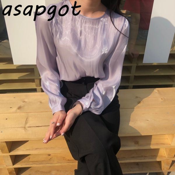 korean chic gentle wild loose o neck blouse women solid glossy satin thin transparent long-sleeved shirts blusas 210429, White
korean chic gentle wild loose o neck blouse women solid glossy satin thin transparent long-sleeved shirts blusas 210429, White