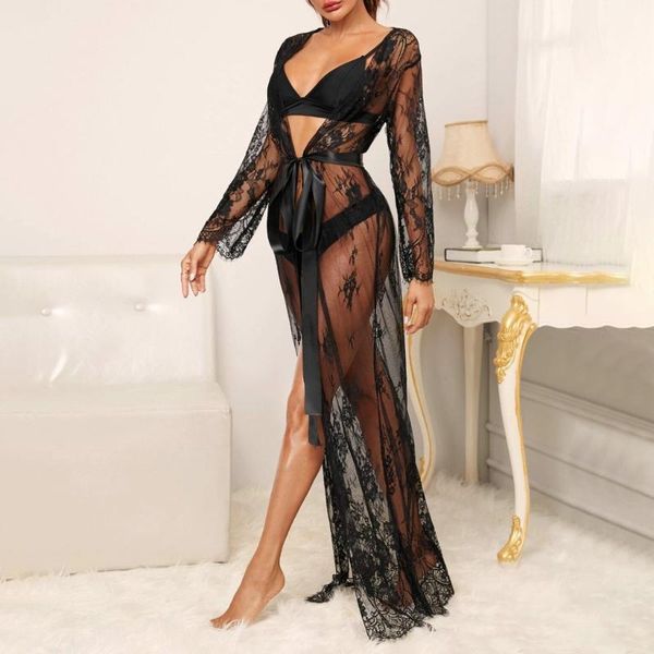 women's sleepwear women nightgown fashion lace robe black lingerie with satin silk belt female perspective solid color nightwear, Black;red
women's sleepwear women nightgown fashion lace robe black lingerie with satin silk belt female perspective solid color nightwear, Black;red