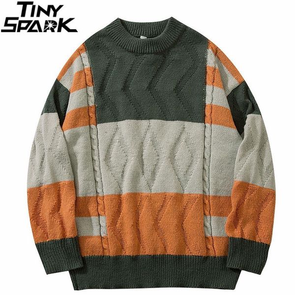 men's sweaters 2021 men color block patchwork knitted sweater streetwear vintage retro hip hop autumn harajuku cotton pullover, White;black
men's sweaters 2021 men color block patchwork knitted sweater streetwear vintage retro hip hop autumn harajuku cotton pullover, White;black