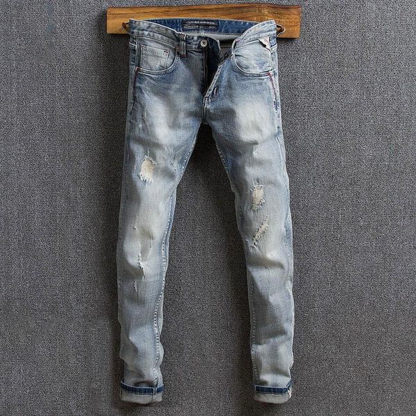 italian style fashion men jeans retro light blue wash slim fit ripped vintage denim pants streetwear hip hop men's
italian style fashion men jeans retro light blue wash slim fit ripped vintage denim pants streetwear hip hop men's
