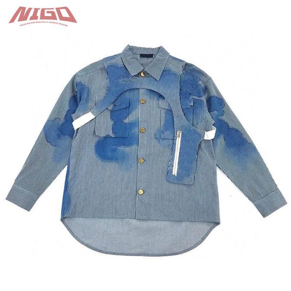 men's polos nigo 21ss denim long sleeve shirt #nigo896, White;black