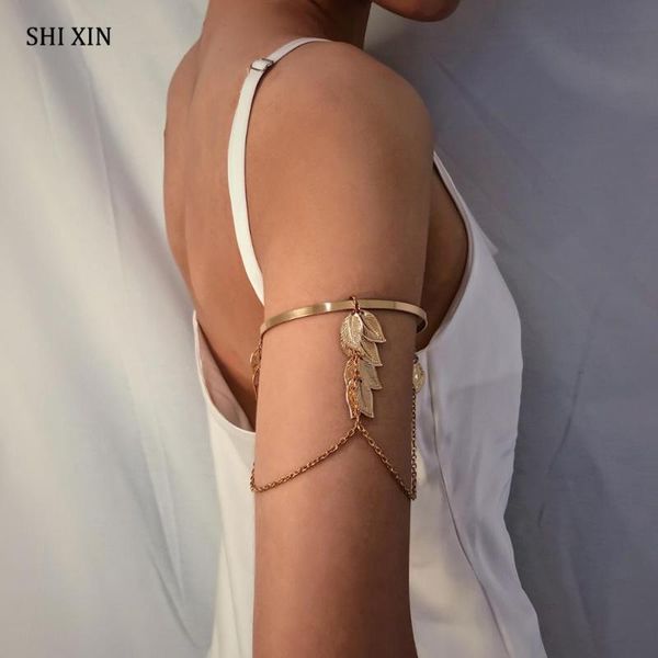 charm bracelets shixin leave upper arm bracelet for women/girl retro bangle jewelry fashion female charms cuff femme 2021 gift, Golden;silver
charm bracelets shixin leave upper arm bracelet for women/girl retro bangle jewelry fashion female charms cuff femme 2021 gift, Golden;silver