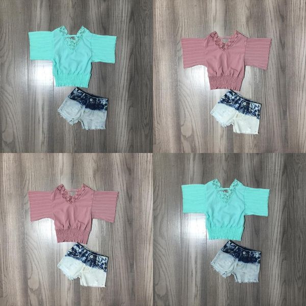 summer baby girls short sleeve ruffles solid mint dusty pink boutique jeans shorts set outfits kids clothing, White
summer baby girls short sleeve ruffles solid mint dusty pink boutique jeans shorts set outfits kids clothing, White