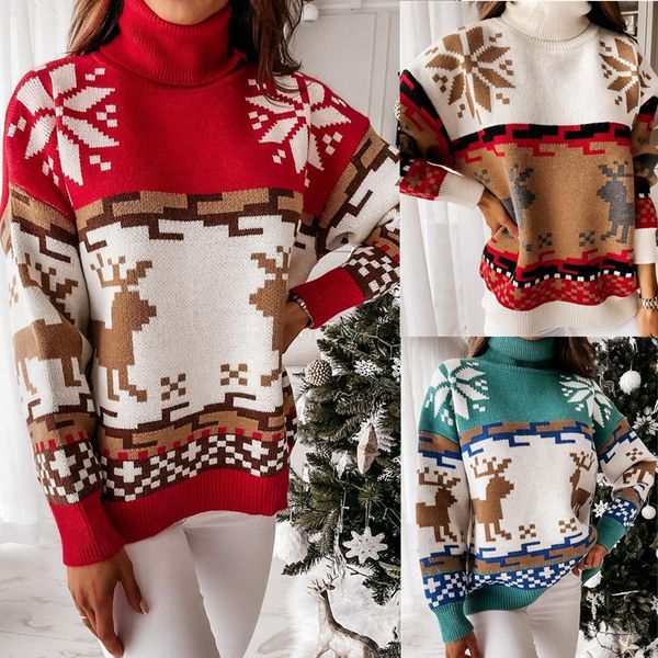 fashion womens sweaters high neck long sleeve elk christmas jacquard knitted sweater various color styles, White;black
fashion womens sweaters high neck long sleeve elk christmas jacquard knitted sweater various color styles, White;black