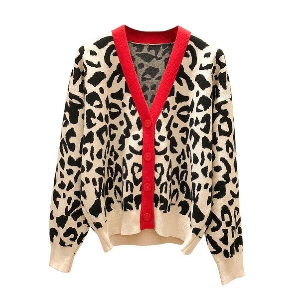 leopard sweater women's cardigan short autumn and winter lazy wind loose mesh red retro knitted coat knits & tees, White
leopard sweater women's cardigan short autumn and winter lazy wind loose mesh red retro knitted coat knits & tees, White