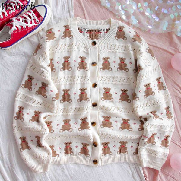 women's sweaters japanese kawaii ulzzang cardigan women loose bear jacquard casual female korean harajuku cute jumper 210417, White;black
women's sweaters japanese kawaii ulzzang cardigan women loose bear jacquard casual female korean harajuku cute jumper 210417, White;black