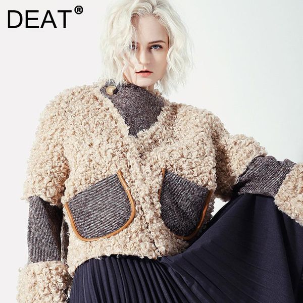 women's jackets deat 2021 winter korean fashion temperament female pocket round neck woolen patchwork imitation fur coat 7i3169, Black;brown
women's jackets deat 2021 winter korean fashion temperament female pocket round neck woolen patchwork imitation fur coat 7i3169, Black;brown