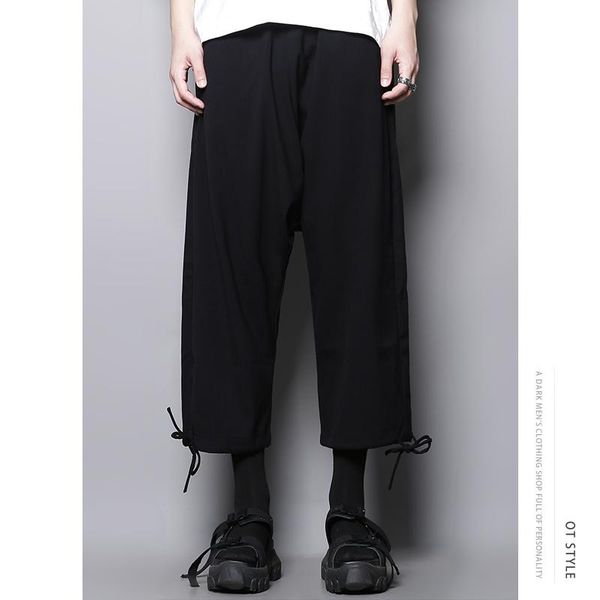 men's pants spring and autumn pure color elastic waist low grade loose straight tube foot draw rope nine points casual, Black
men's pants spring and autumn pure color elastic waist low grade loose straight tube foot draw rope nine points casual, Black