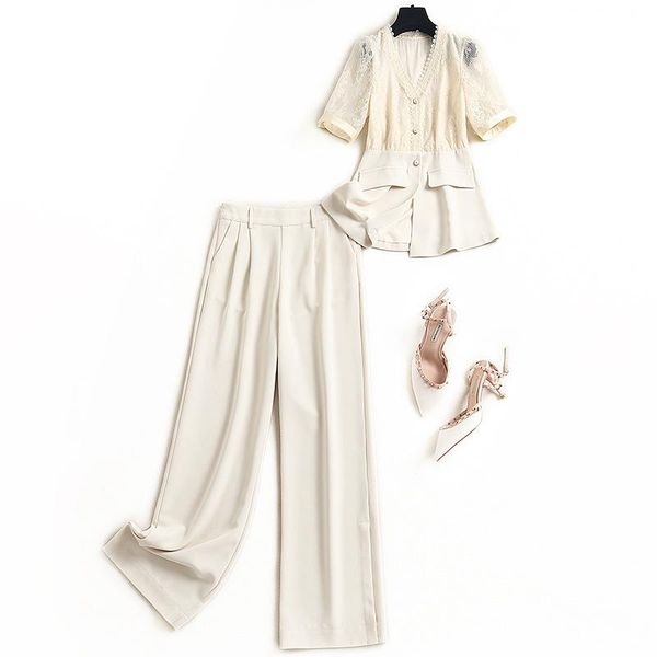 women elegant office lady 2 piece outfits spring summer 2021 patchwork v-neck lace and wide leg pants suits clothing set women's two, White
women elegant office lady 2 piece outfits spring summer 2021 patchwork v-neck lace and wide leg pants suits clothing set women's two, White