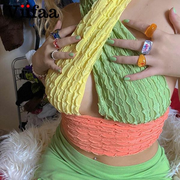 women's tanks & camis viifaa color block criss cross halter backless tank lettuce trim knitted vest women summer patchwork crop, White
women's tanks & camis viifaa color block criss cross halter backless tank lettuce trim knitted vest women summer patchwork crop, White
