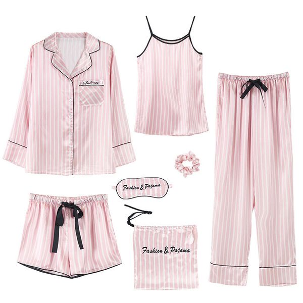 women's shorts 7 pcs woman pajama set nightdress+long short pant striped female pajamas hvq4, White;black
women's shorts 7 pcs woman pajama set nightdress+long short pant striped female pajamas hvq4, White;black