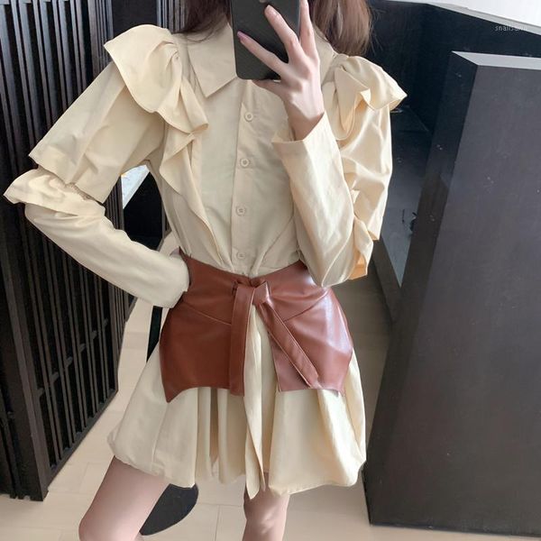 long sleeve khaki shirt lapel ruffle dress female autumn bubble 2021 temperament slim short casual dresses, Black;gray
long sleeve khaki shirt lapel ruffle dress female autumn bubble 2021 temperament slim short casual dresses, Black;gray