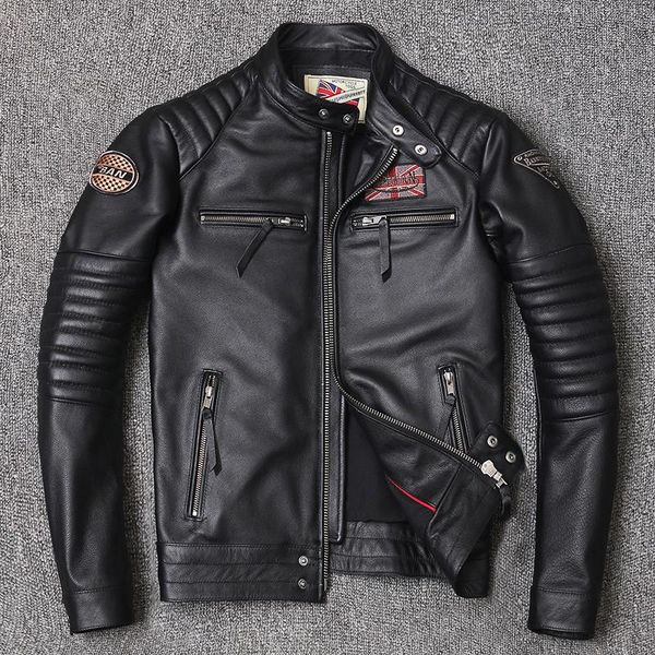 men's leather & faux motorcycle genuine jacket for men style biker jackets slim cowhide spring coat, Black
men's leather & faux motorcycle genuine jacket for men style biker jackets slim cowhide spring coat, Black