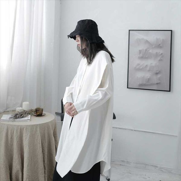 women's blouses & shirts fall ladies solid color irregular asymmetrical long sleeve blouse loose deconstruction pioneer standing collar, White 
women's blouses & shirts fall ladies solid color irregular asymmetrical long sleeve blouse loose deconstruction pioneer standing collar, White