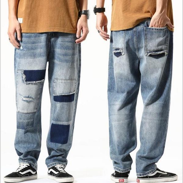 men's jeans retro ripped youth men loose straight casual denim pants brand patch ankle-length, Blue
men's jeans retro ripped youth men loose straight casual denim pants brand patch ankle-length, Blue