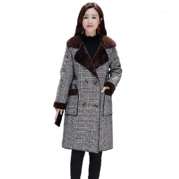 loose thick plus fleece coat ladies mid-length over-the-knee plaid women's wool & blends, Black
loose thick plus fleece coat ladies mid-length over-the-knee plaid women's wool & blends, Black