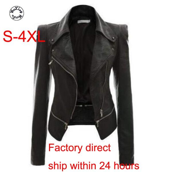 women's leather & faux spring aututmn pu jacket women zipper belt short soft biker punk motorcycle coat s to 4xl, Black
women's leather & faux spring aututmn pu jacket women zipper belt short soft biker punk motorcycle coat s to 4xl, Black