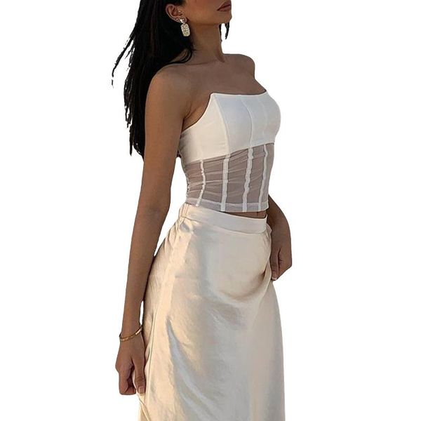 women's tanks & camis women\u2021s perspective tube fashion solid color mesh yarn exposed navel strapless, White
women's tanks & camis women\u2021s perspective tube fashion solid color mesh yarn exposed navel strapless, White