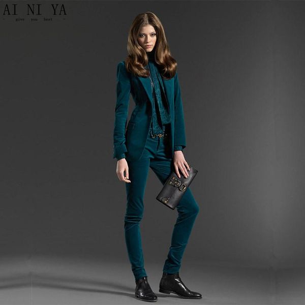 women's suits & blazers dark green 2 piece set women velvet female business suit blazer with pant slim fit ladies office uniform formal, White;black
women's suits & blazers dark green 2 piece set women velvet female business suit blazer with pant slim fit ladies office uniform formal, White;black
