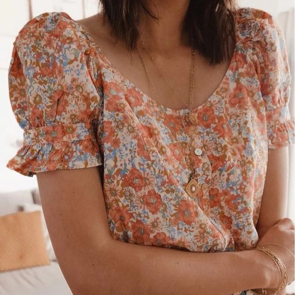 women's knits & tees printed floral short sleeve shirt v-neck puff single breasted female shirts summer sweet girls korean ladies, White
women's knits & tees printed floral short sleeve shirt v-neck puff single breasted female shirts summer sweet girls korean ladies, White