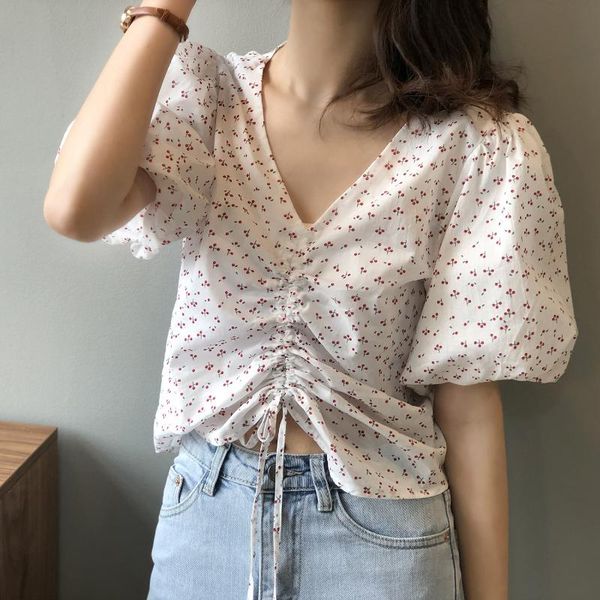 women's blouses & shirts cute floral print ladies 2021 vintage puff sleeve drawstring design women streetwear, White
women's blouses & shirts cute floral print ladies 2021 vintage puff sleeve drawstring design women streetwear, White