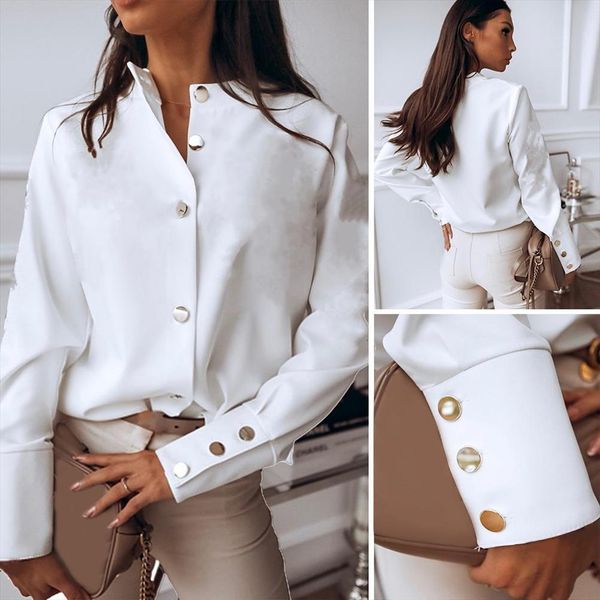 stylish fashion stand collar womens shirts long sleeve office single breasted buttons cuff shirt, White
stylish fashion stand collar womens shirts long sleeve office single breasted buttons cuff shirt, White