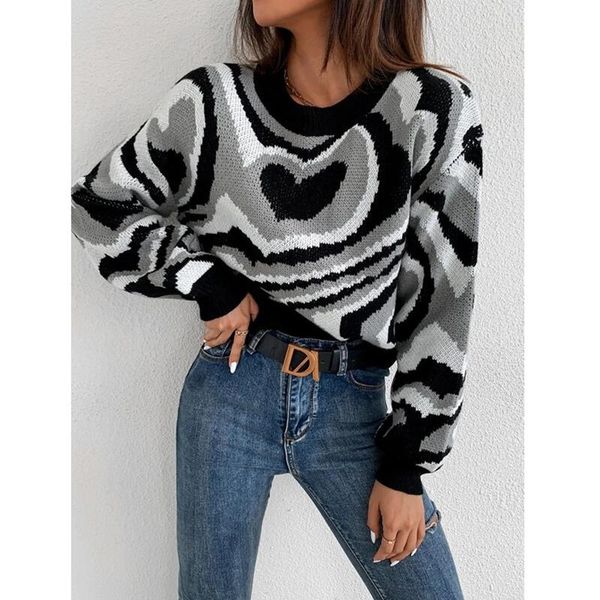 women's sweaters girls long sleeve for fall winter ladies contrast color heart stripes round collar loose short pullovers, White;black
women's sweaters girls long sleeve for fall winter ladies contrast color heart stripes round collar loose short pullovers, White;black