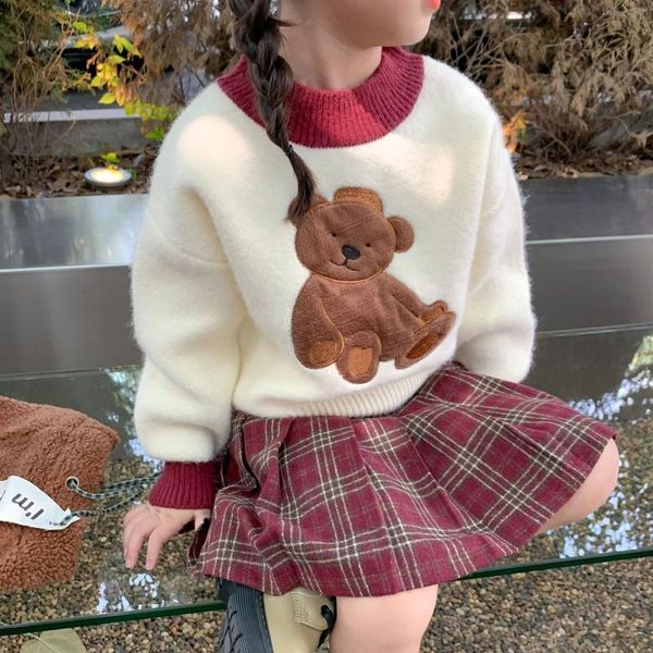 clothing sets girl's autumn warm suit cute bear knitted sweater + plaid pleated skirt kids 2pcs set baby clothes, White
clothing sets girl's autumn warm suit cute bear knitted sweater + plaid pleated skirt kids 2pcs set baby clothes, White