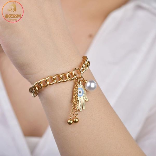 link, chain akizoom fashion punk bangles stainless steel hand of fatima pearl ot shape buckle bracelets for women charm party jewelry gift, Black
link, chain akizoom fashion punk bangles stainless steel hand of fatima pearl ot shape buckle bracelets for women charm party jewelry gift, Black