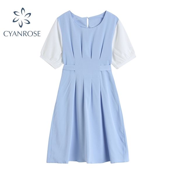 short sleeve summer crop dress blue&red high waist slim bandage loose elegant mini dresses korean ol casual vestidos or frocks 210430, Black;gray
short sleeve summer crop dress blue&red high waist slim bandage loose elegant mini dresses korean ol casual vestidos or frocks 210430, Black;gray