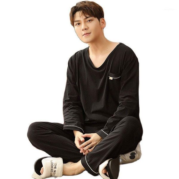 men's sleepwear autumn knitted cotton men long +long pants two pieces set pajamas loose soft plus size 3xl male pijamas, Black;brown
men's sleepwear autumn knitted cotton men long +long pants two pieces set pajamas loose soft plus size 3xl male pijamas, Black;brown
