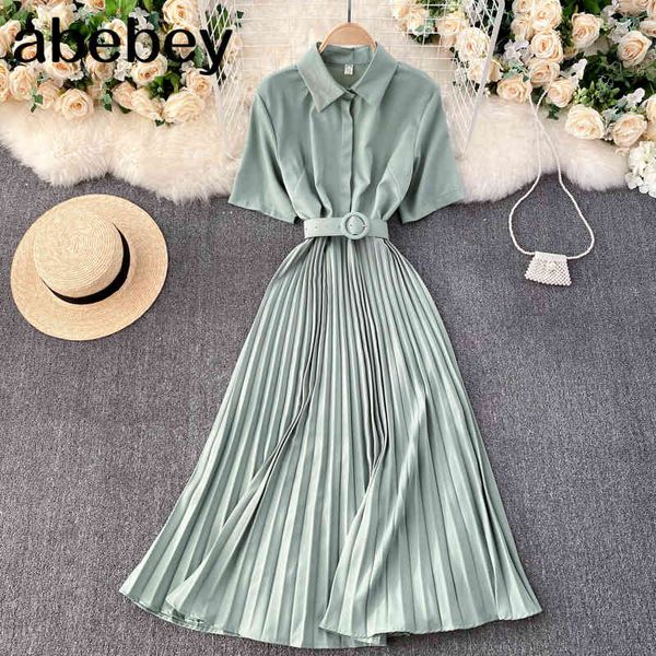 elegant pleated dress women turn-down collar short sleeve sashes a-line es summer korean streetwear long 210512, Black;gray
elegant pleated dress women turn-down collar short sleeve sashes a-line es summer korean streetwear long 210512, Black;gray