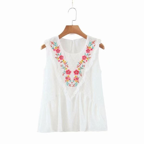 women summer sleeveless shirts o neck embroidered floral ruffles voile tank xz2379 210525, White
women summer sleeveless shirts o neck embroidered floral ruffles voile tank xz2379 210525, White