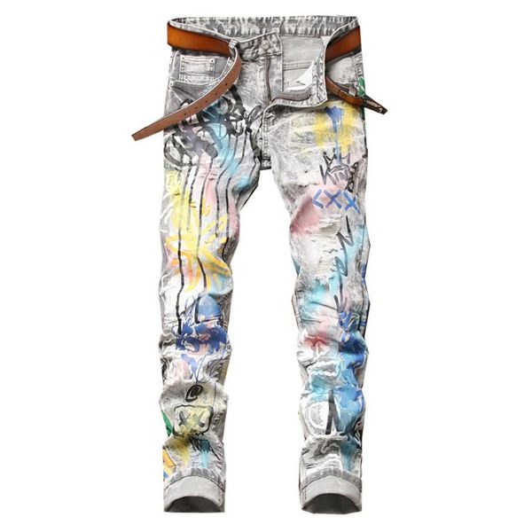 men's jeans colored painted printed fashion y2k ripped stretch denim pants slim straight trousers, Blue
men's jeans colored painted printed fashion y2k ripped stretch denim pants slim straight trousers, Blue