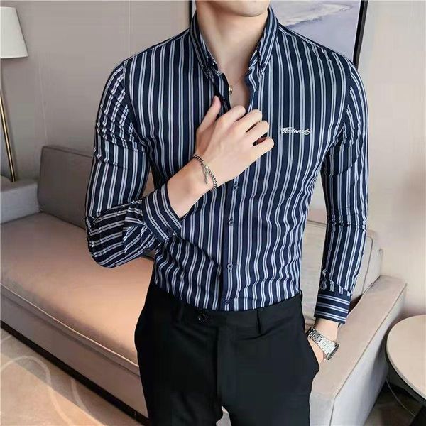 men's casual shirts men striped embroidery shirt slim fashion business dating bar club male daily wear clothing, White;black
men's casual shirts men striped embroidery shirt slim fashion business dating bar club male daily wear clothing, White;black